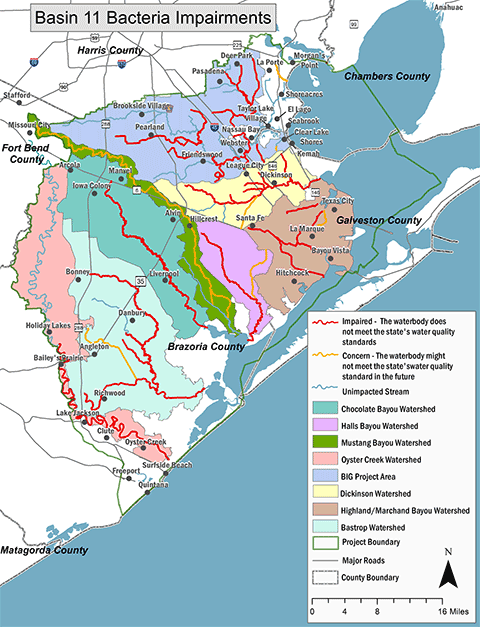 Map showing affected watersheds