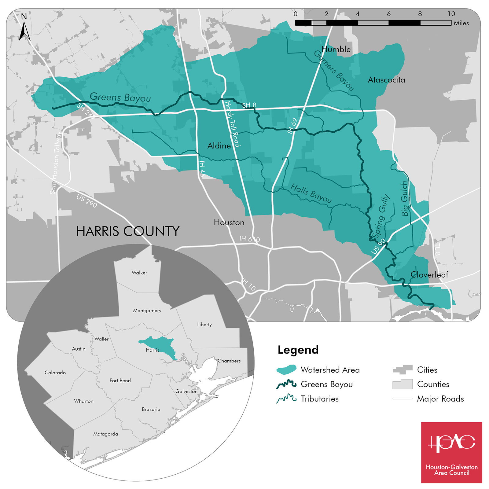 Greens Bayou Watershed Map