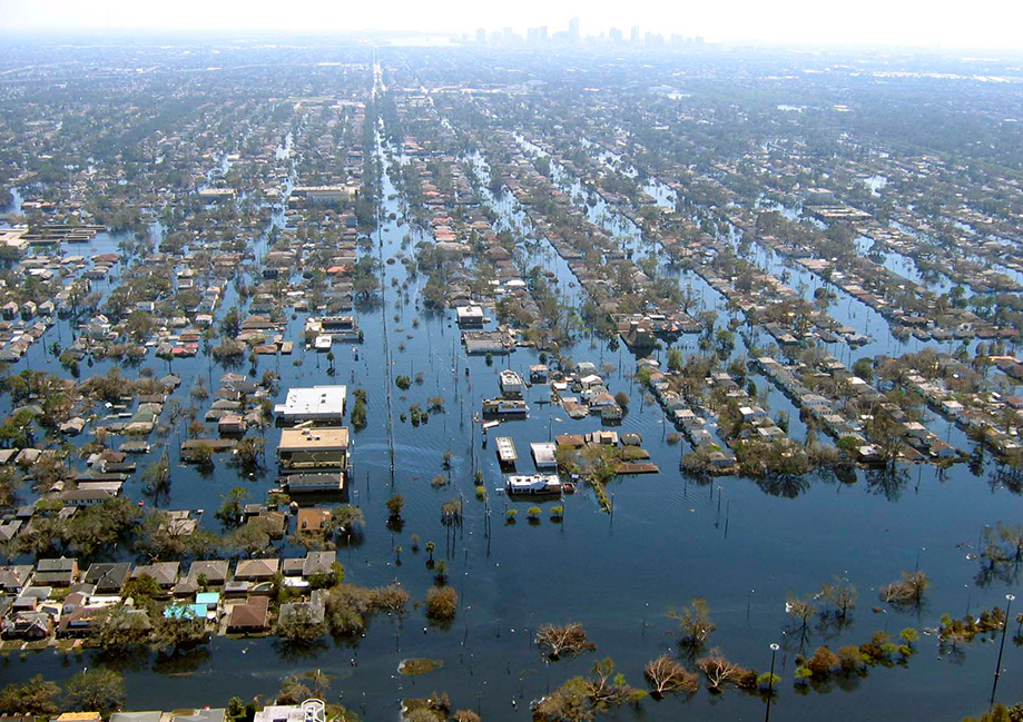 Floodwaters cover much of New Orleans in the aftermath of Hurricane Katrina
