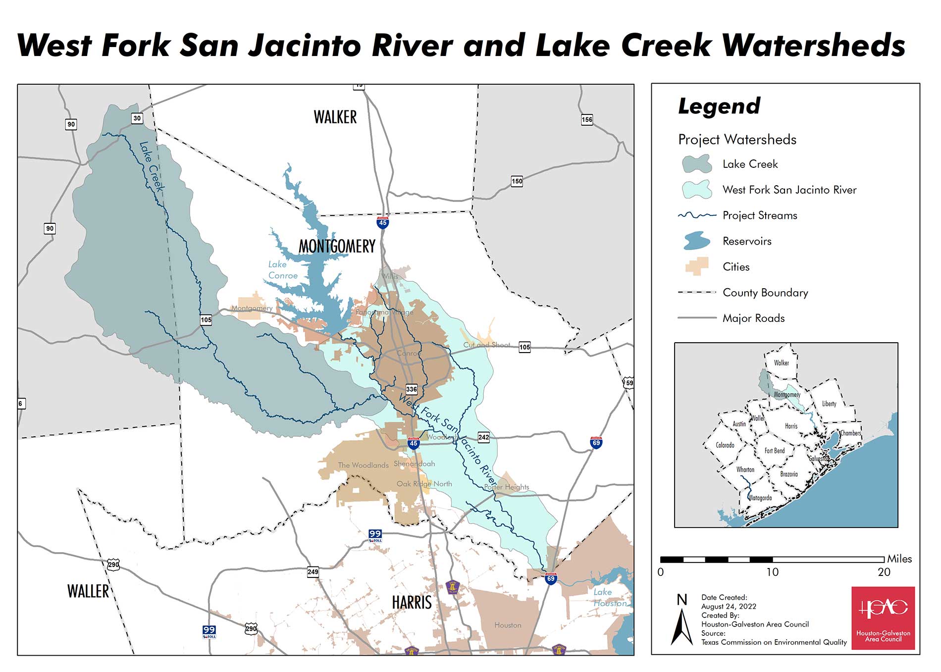 West Fork San Jacinto River and Lake Creek Watersheds Map